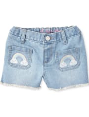 Baby And Toddler Girls Embroidered Rainbow Denim Shortie Shorts