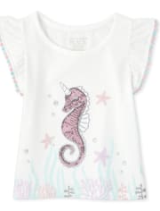 Baby And Toddler Girls Embellished Seahorse Top