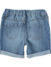 Baby And Toddler Girls Embroidered Mermaid Roll Cuff Denim Midi Shorts
