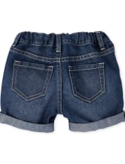 Shorts midi de mezclilla con puños enrollados para bebés y niñas pequeñas