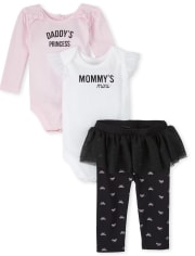 Baby Girls Mommy And Daddy 3-Piece Playwear Set