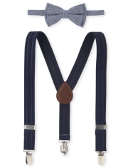 Toddler Boys Chambray Bow Tie And Suspenders Set