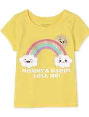 Baby And Toddler Girls Glitter Mommy And Daddy Rainbow Graphic Tee