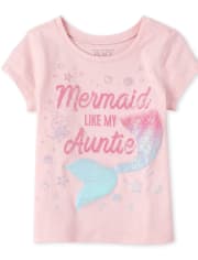 Camiseta con estampado de tía sirena brillante para bebés y niñas pequeñas
