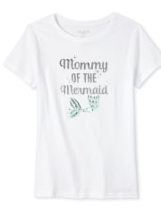Womens Mommy And Me Foil Birthday Mermaid Matching Graphic Tee