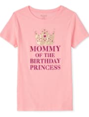 Womens Mommy And Me Glitter Birthday Princess Matching Graphic Tee