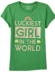 Girls Glitter Luckiest Girl Graphic Tee