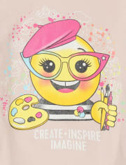 Girls Glitter Emoji Graphic Tee