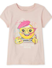 Girls Glitter Emoji Graphic Tee