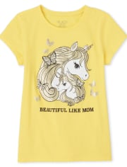 Girls Glitter Mom Unicorn Graphic Tee