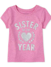 Baby And Toddler Girls Glitter Sister Of The Year Graphic Tee