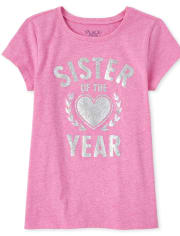 Girls Glitter Sister Of The Year Matching Graphic Tee
