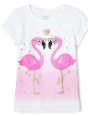 Camiseta con estampado de flamencos y purpurina para niñas