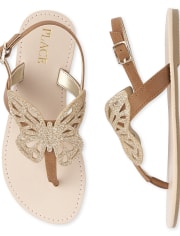 Girls Glitter Butterfly T-Strap Sandals