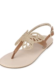 Girls Glitter Butterfly T-Strap Sandals