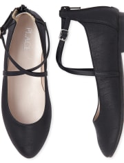 Girls Cross Strap Ballet Flats
