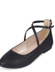 Girls Cross Strap Ballet Flats