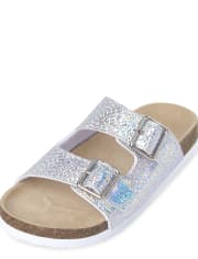 Girls Glitter Rainbow Double Strap Sandals