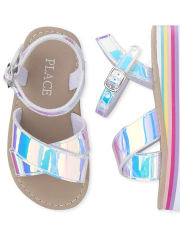 Toddler Girls Holographic Rainbow Platform Sandals