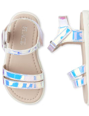 iridescent buckle sandals