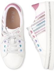 Girls Glitter Striped Matching Low Top Sneakers