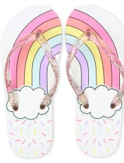 Girls Glitter Rainbow Flip Flops
