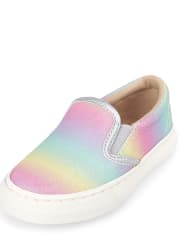 Toddler Girls Glitter Rainbow Faux Leather Matching Slip On Sneakers ...