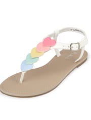 Sandalias con tira en T y corazón de arcoíris para niñas