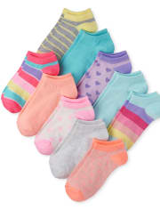 Girls Rainbow Striped Ankle Socks 10-Pack