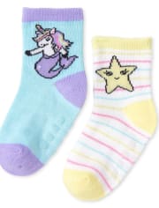 Toddler Girls Narwhal Striped Midi Socks 6-Pack