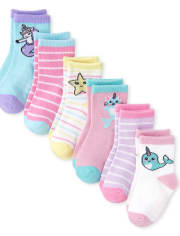 Toddler Girls Narwhal Striped Midi Socks 6-Pack