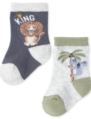 Lot de 6 chaussettes mi-longues motif animaux bébé garçon