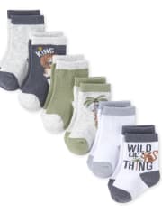 Lot de 6 chaussettes mi-longues motif animaux bébé garçon