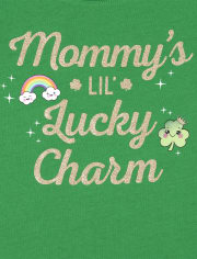 Baby And Toddler Girls Glitter Mommy's Lucky Charm Graphic Tee