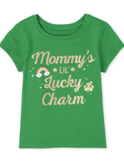 Baby And Toddler Girls Glitter Mommy's Lucky Charm Graphic Tee
