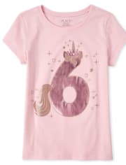 Girls Birthday Glitter Unicorn 6 Graphic Tee