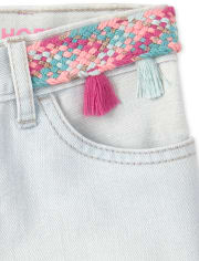 Girls Tassel Denim Shortie Shorts