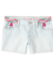 Girls Tassel Denim Shortie Shorts