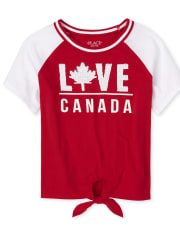 Girls Canada Day Love Tie Front Top
