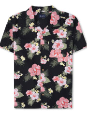 Mens Matching Family Tropical Poplin Button Down Shirt