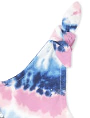 Vestido de niñas con hombros anudados y efecto tie-dye con estrella y lentejuelas