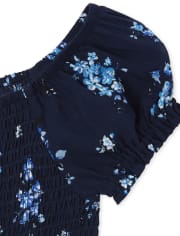 Girls Floral Smocked Jumpsuit