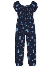 Girls Floral Smocked Jumpsuit