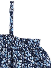 Girls Print Off Shoulder Top And Ruffle Shorts Set