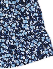 Girls Print Off Shoulder Top And Ruffle Shorts Set