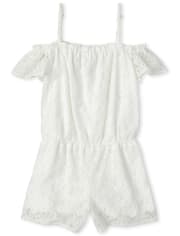 Girls Lace Off Shoulder Romper