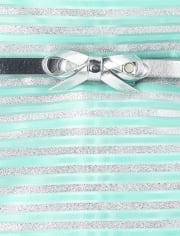 Girls Metallic Striped Jacquard Cut Out Dress