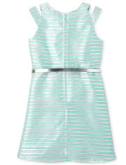 Girls Metallic Striped Jacquard Cut Out Dress