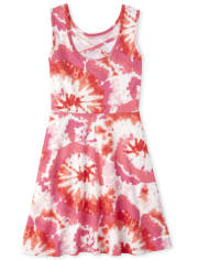Girls Flip Sequin Love Tie Dye Cross Back Dress
