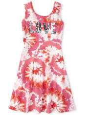 Girls Flip Sequin Love Tie Dye Cross Back Dress